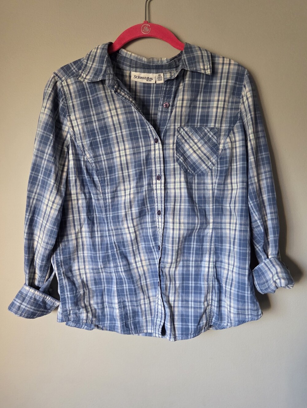 St. John's Bay Blue Plaid Girls' Button-Up Shirt